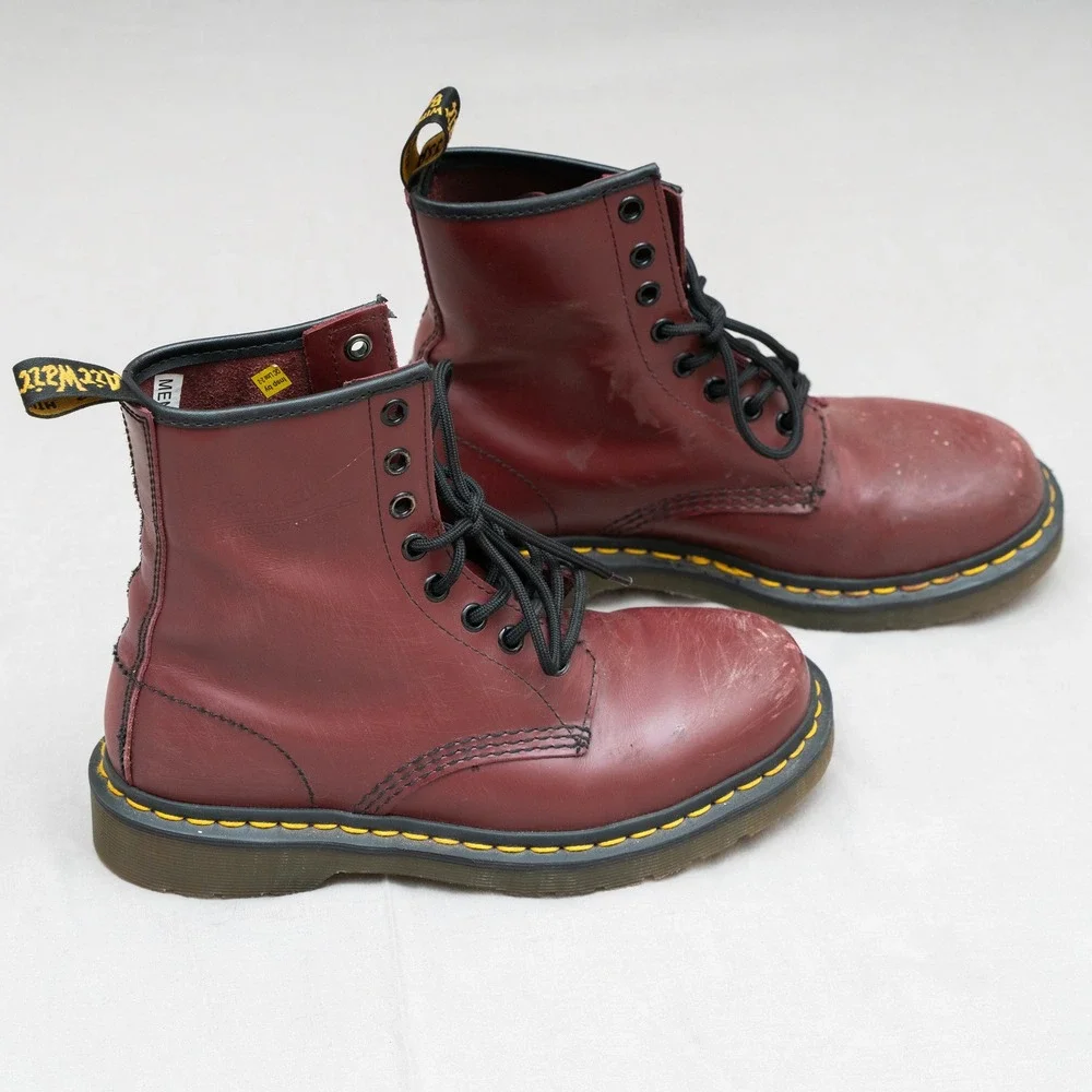 Doc Martins Womens 1460‎ Smooth Leather Lace Up Boots Cherry Red